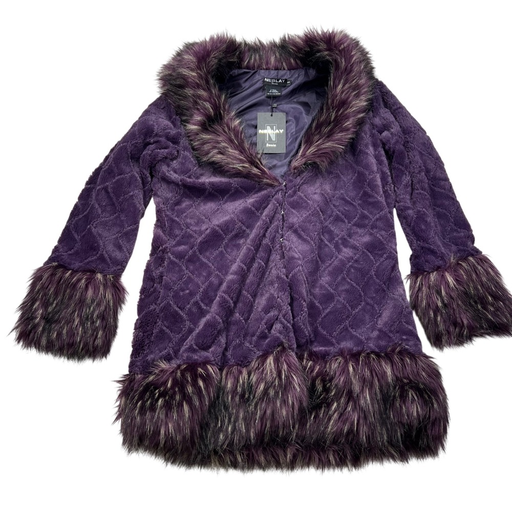 Neslay Paris Diamond Quilted Women S Purple Faux Fur Coat Long Pile Festival